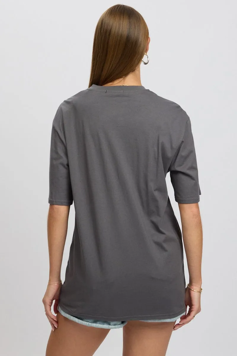 Grey Graphic Tee Short Sleeve Garment Dyed Finish graduation