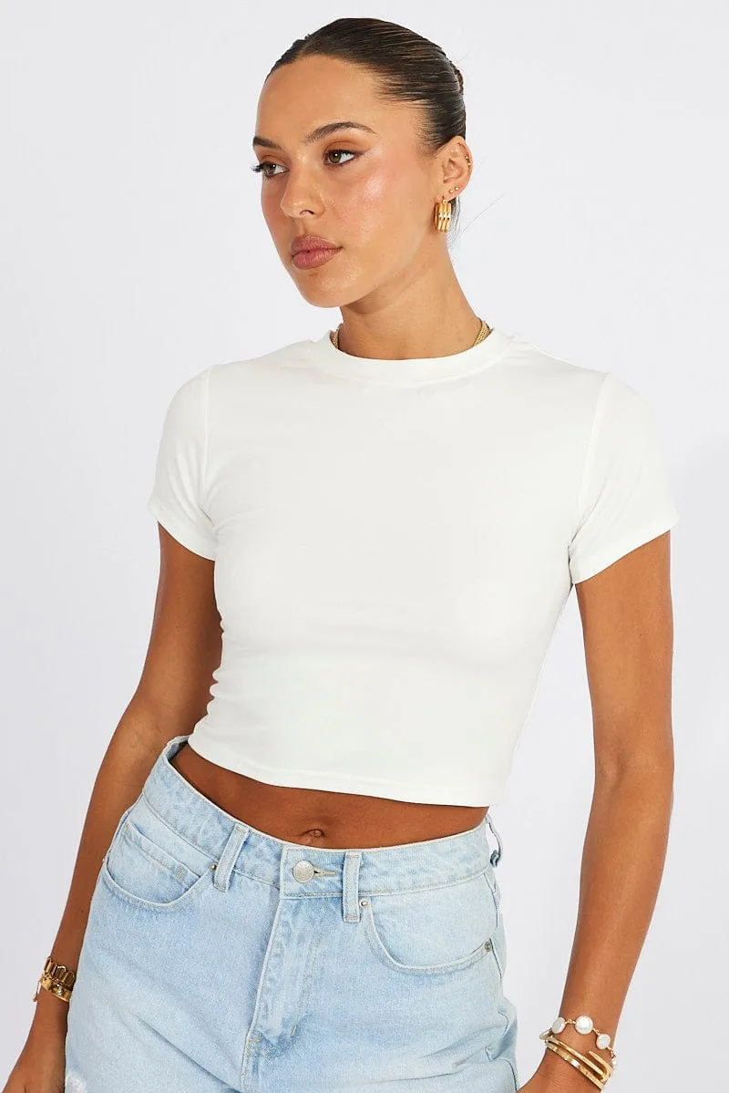 White T Shirt Short Sleeve Crew Neck StainRepellentSurface