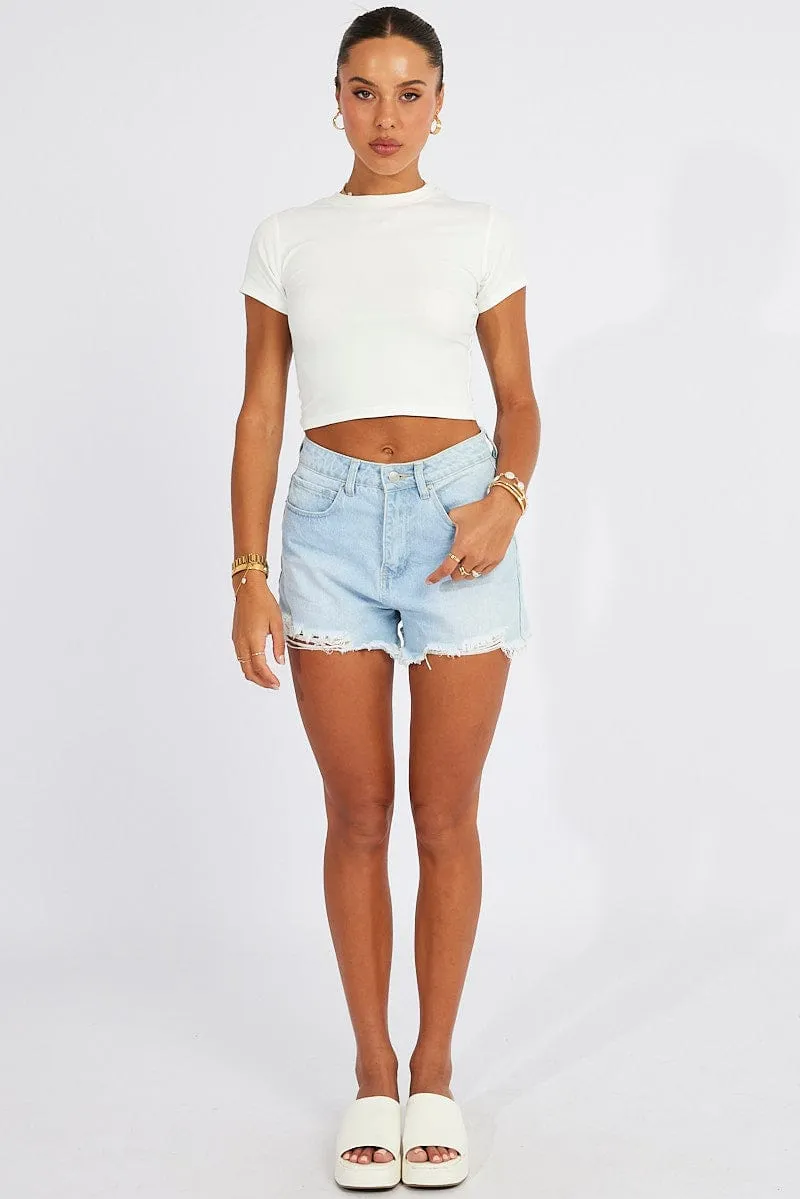 White T Shirt Short Sleeve Crew Neck Sheer Glow