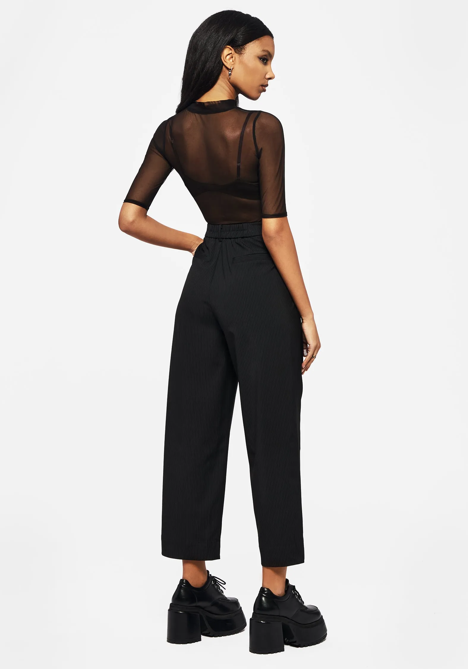 Zelda Pinstripe Tailored Balloon Trousers Odor Control Tech Abrasion Resistant Panels