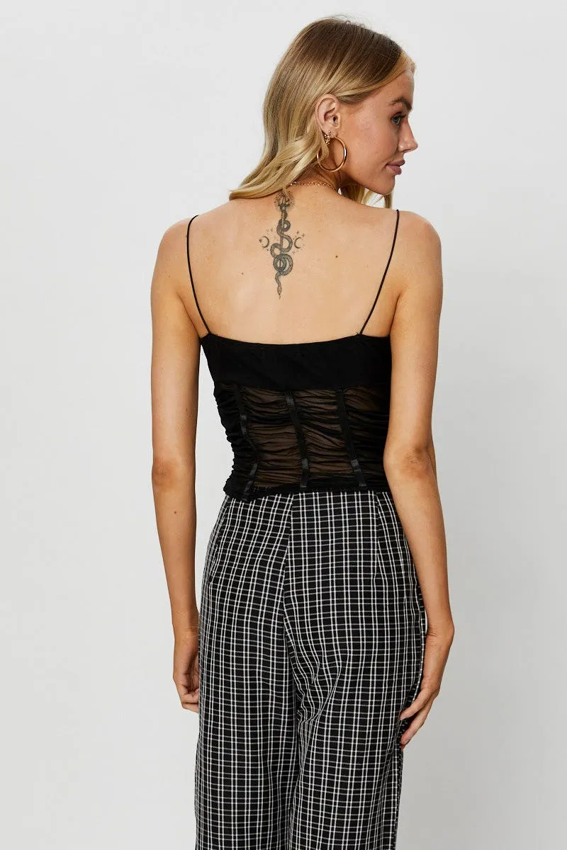 Breezy Fit Black Corset Singlet Mesh