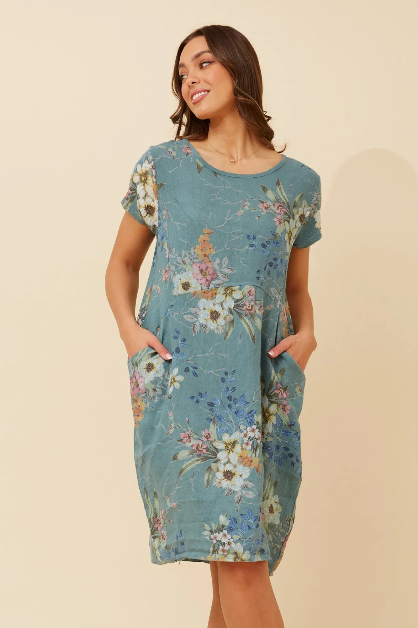 Happy Core Hot Core MESSINA FLORAL LINEN DRESS