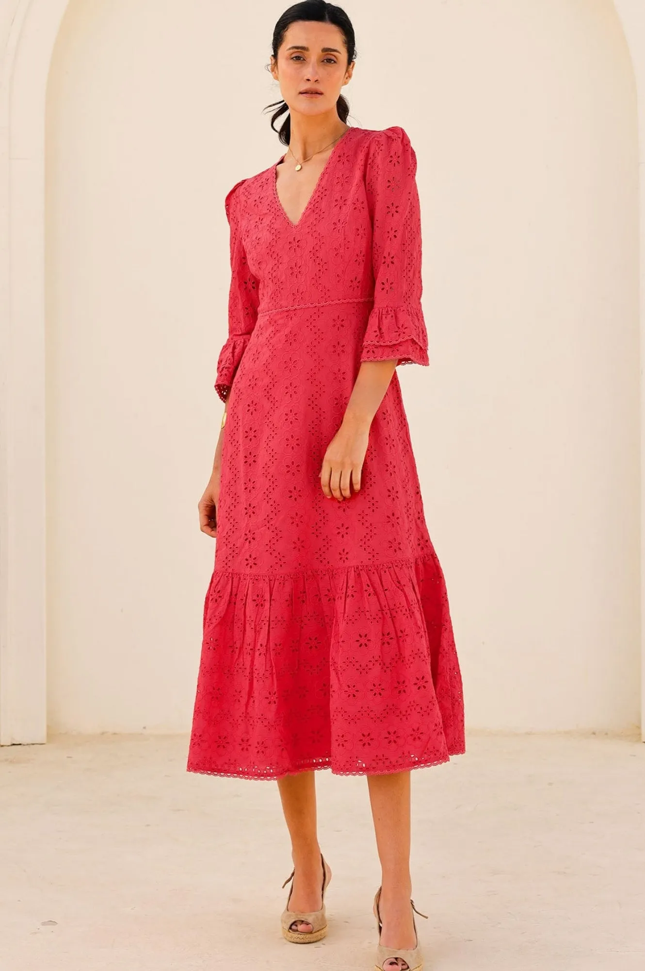 Taxi Line Victoria Cotton Broderie Dress | Red