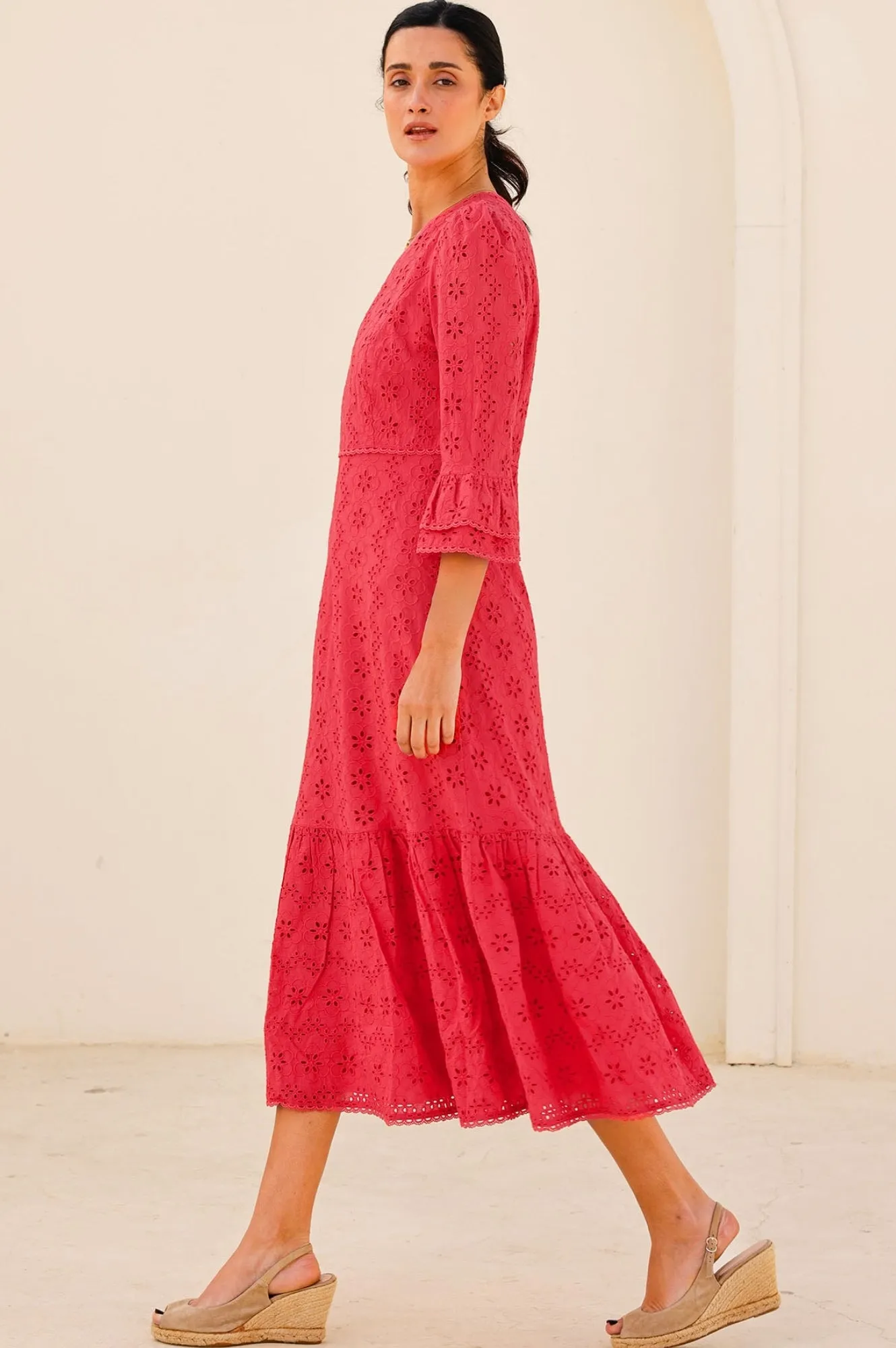 Victoria Cotton Broderie Dress | Red Sapphire Light Toast Time