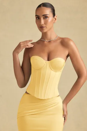 Breathable Material Full-Length Lace-Up Corset Top in Pastel Yellow