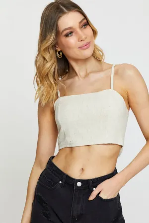 Cyber Glow Young Edge Beige Crop Top Halter Tie Up