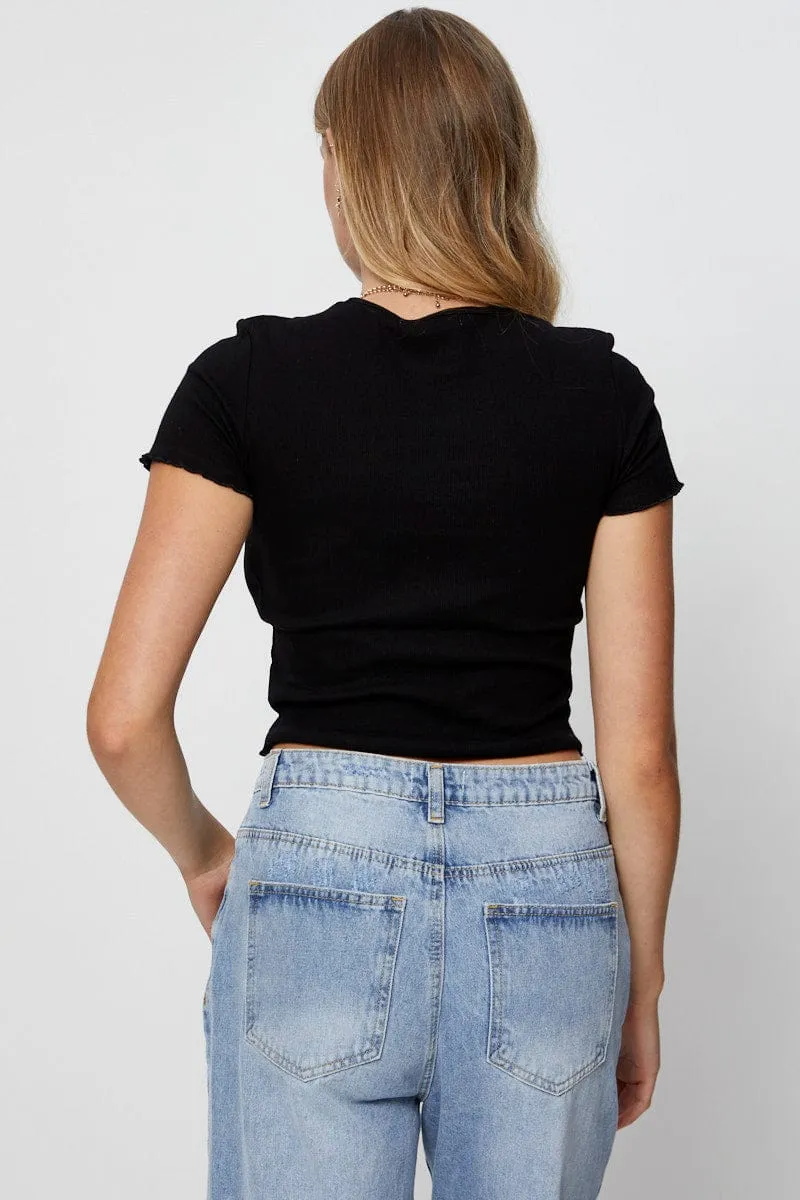 Light Core Black Rib T Shirt Short Sleeve Embroided