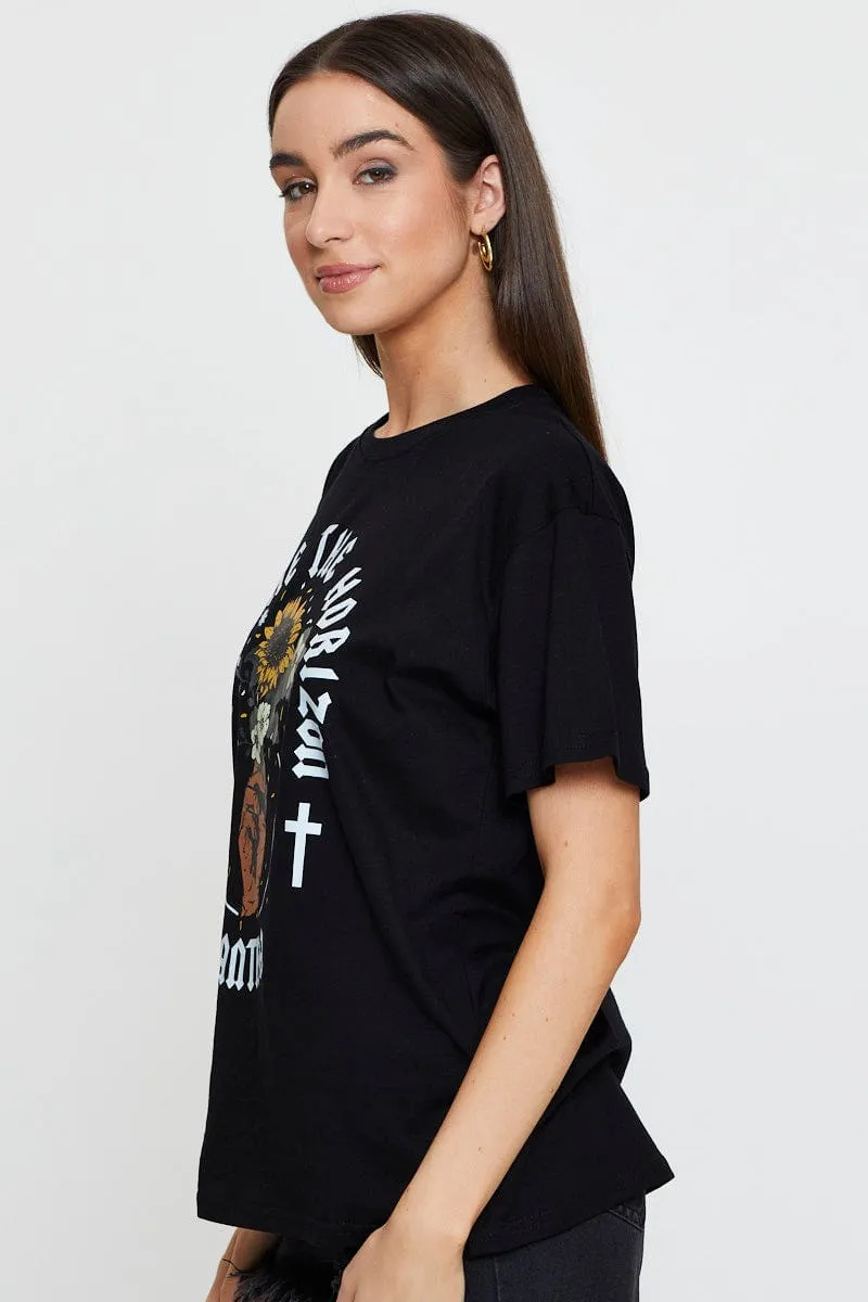 QuickDryTech Black Vintage T Shirt Boyfriend