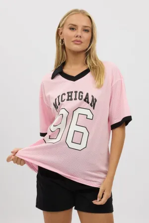Chic Vibe Fashionable Pink Sport Tee Collar Short Sleeve