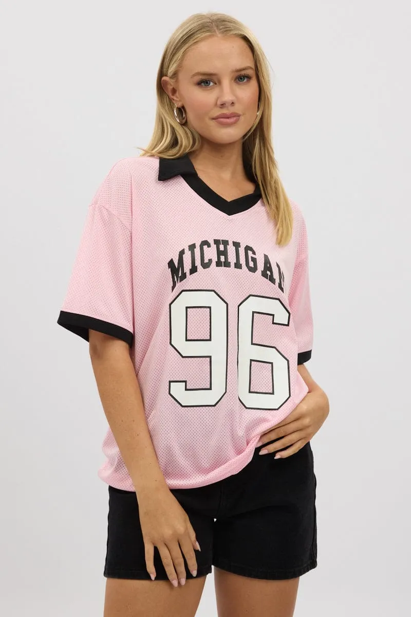 UV Protection Pink Sport Tee Collar Short Sleeve
