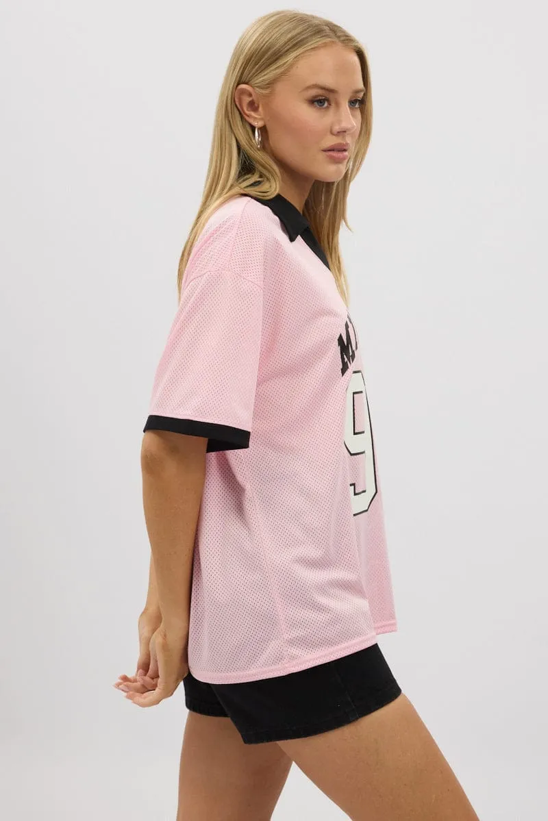 Sporty Vibe Sporty Look Wear Pink Sport Tee Collar Short Sleeve