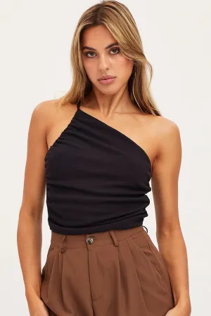 Black Singlet Top One Shoulder Casual Shirt