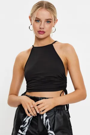 FourWayStretchClothing Black Slinky Jersey Racer Style Ruche Side With Drawcord