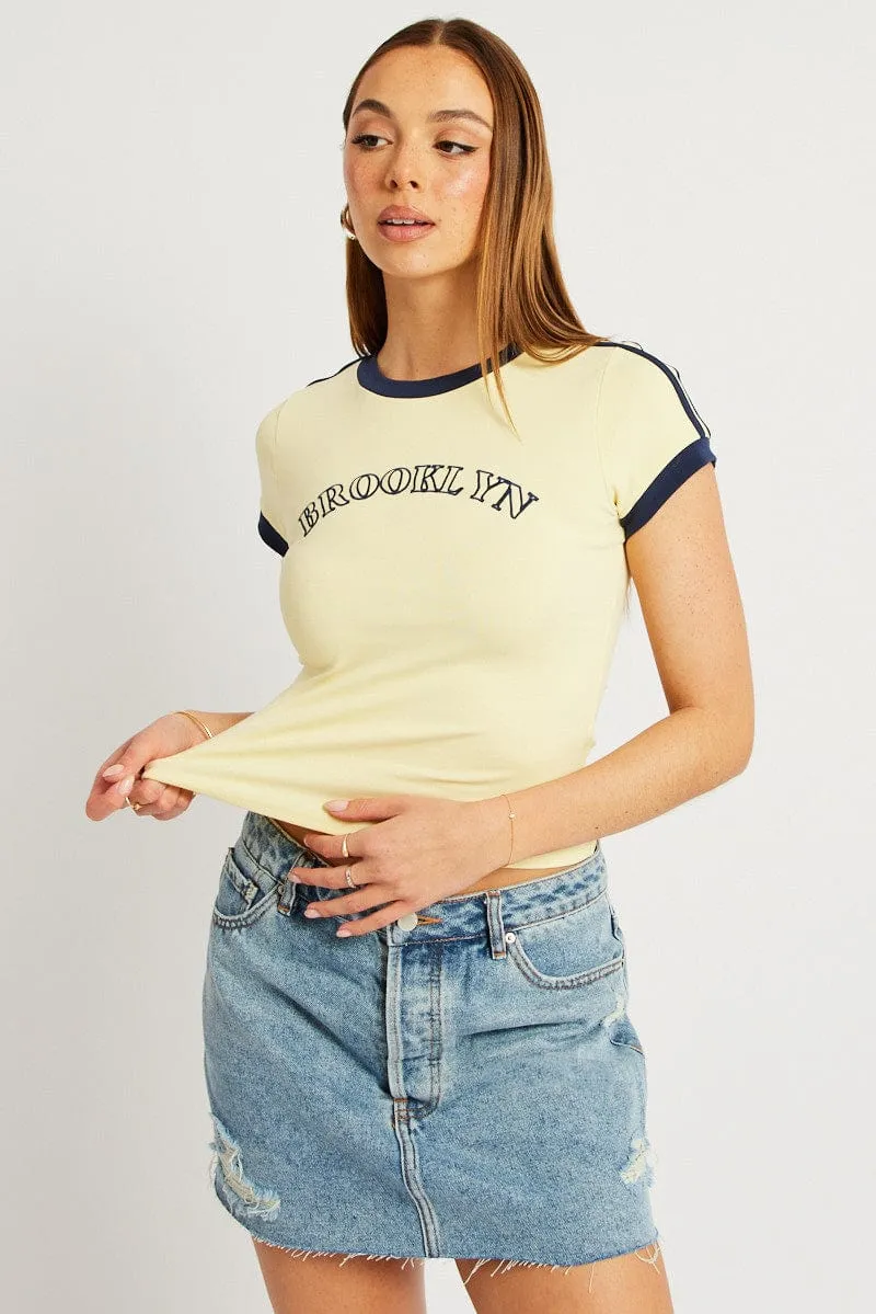 DoubleStitchedHem Yellow Graphic Tee Short Sleeve