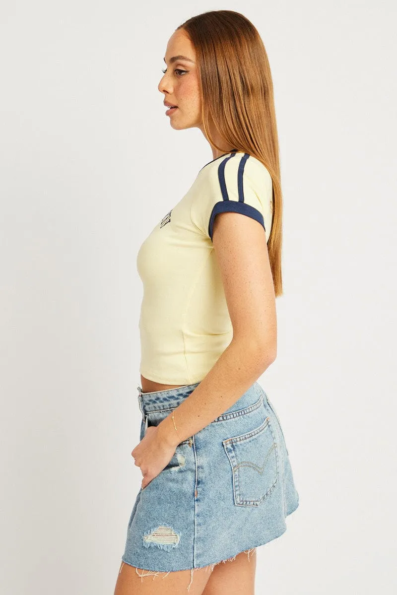 Geometric Print Yellow Graphic Tee Short Sleeve