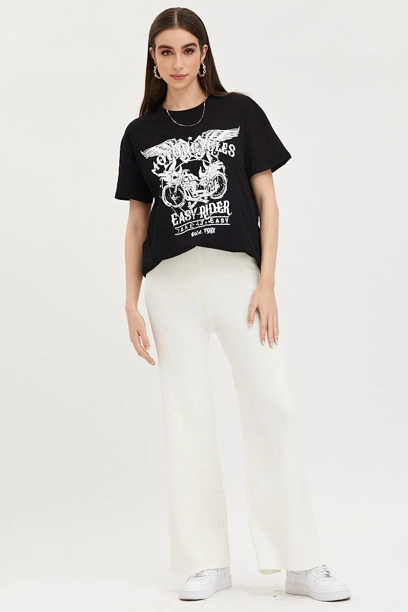Casual Touch Black Graphic T-Shirt Short Sleeve
