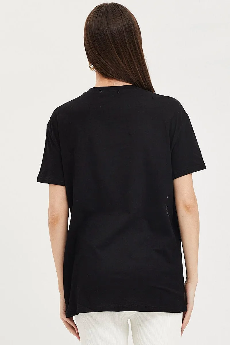Black Graphic T-Shirt Short Sleeve proper length Comfy Touch
