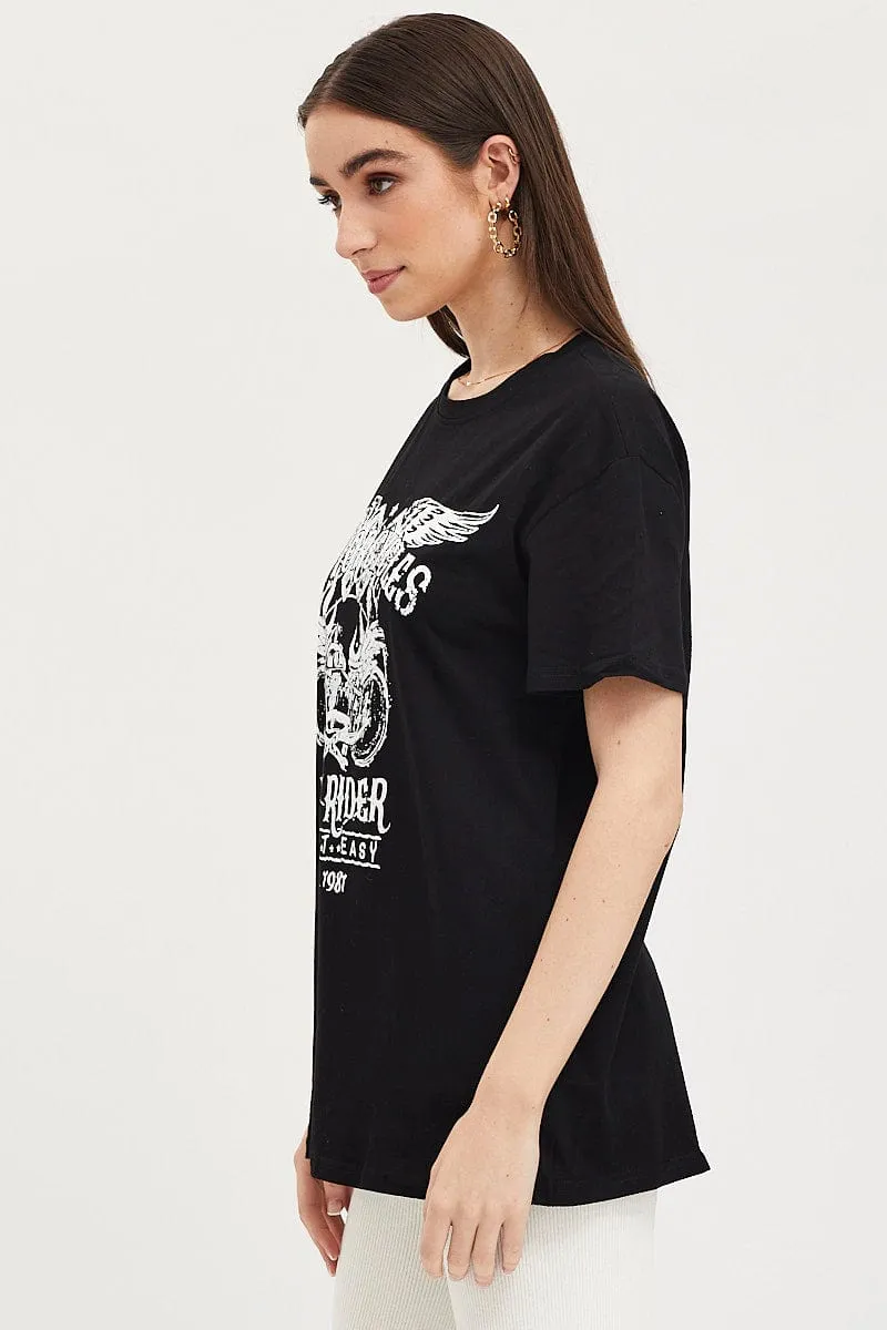 Black Graphic T-Shirt Short Sleeve Cozy And Warm