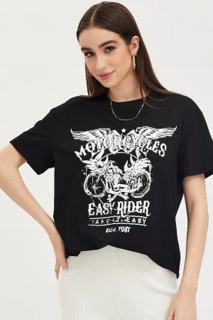 Black Graphic T-Shirt Short Sleeve ColorfastFabricTech color blocking