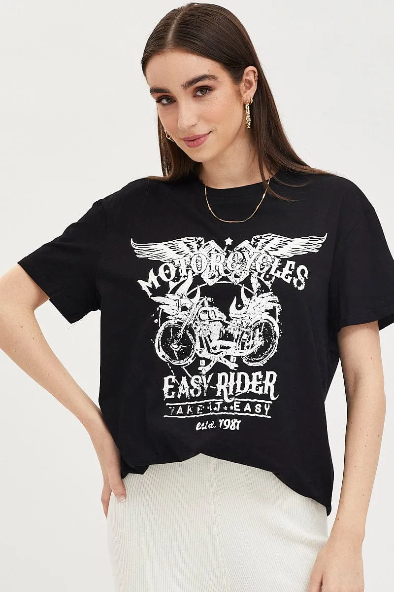 Black Graphic T-Shirt Short Sleeve ColorfastFabricTech color blocking