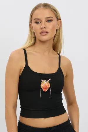 Elegant Top Black Graphic Singlet Top