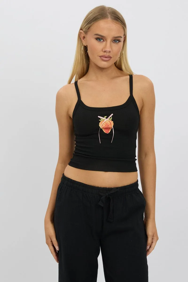 Stretchable Fabric ThermalRegulatingFabric Black Graphic Singlet Top