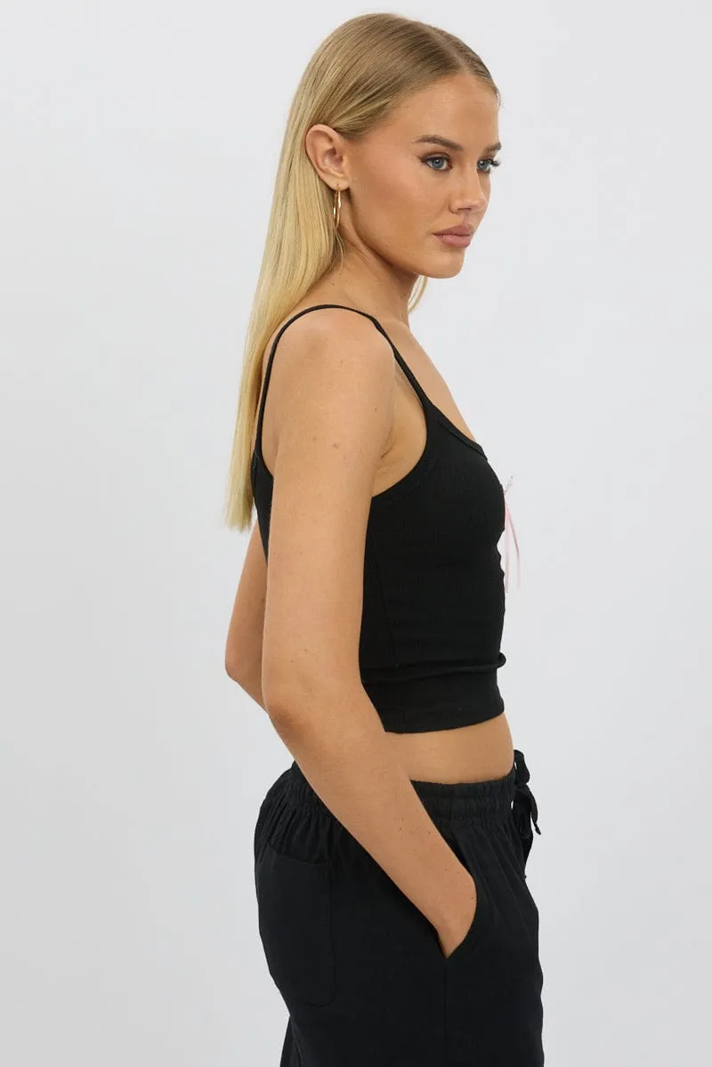 Vented Panels SkinFriendlyElastic Black Graphic Singlet Top