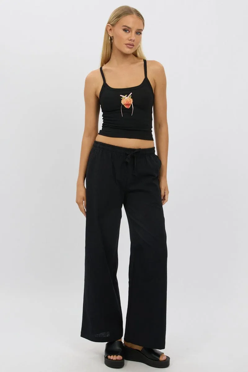 Design Glow Black Graphic Singlet Top