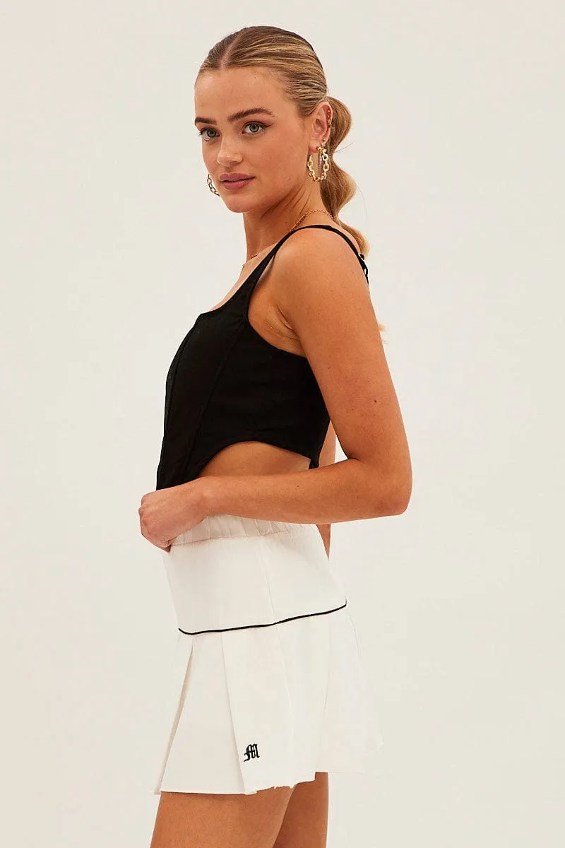 White Pleated Tennis Mini Skort Skirt Material Innovation Washable fabric