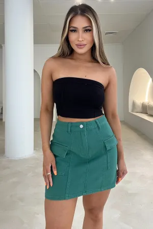 Green Mid Rise Cargo Mini Denim Skirt Chill Wear
