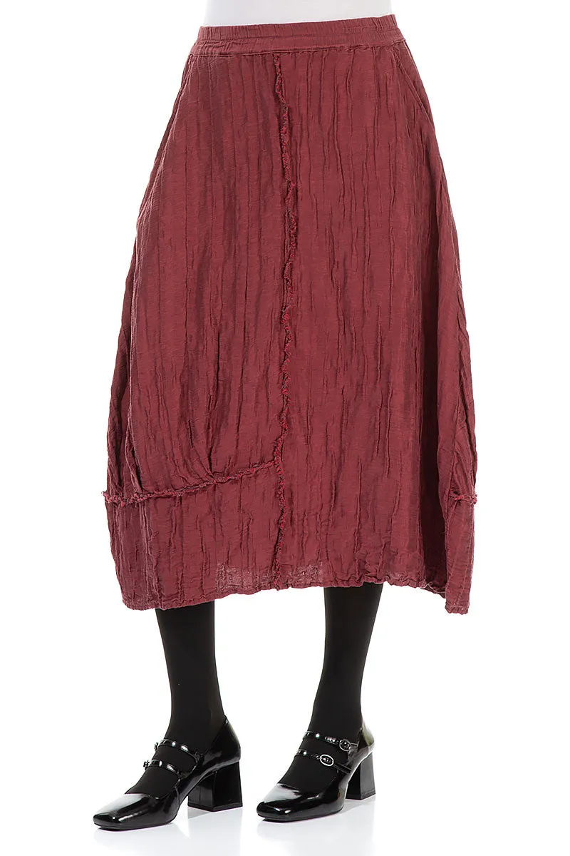 Resort Vacation Bold Print Crinkled Merlot Silk Linen Skirt