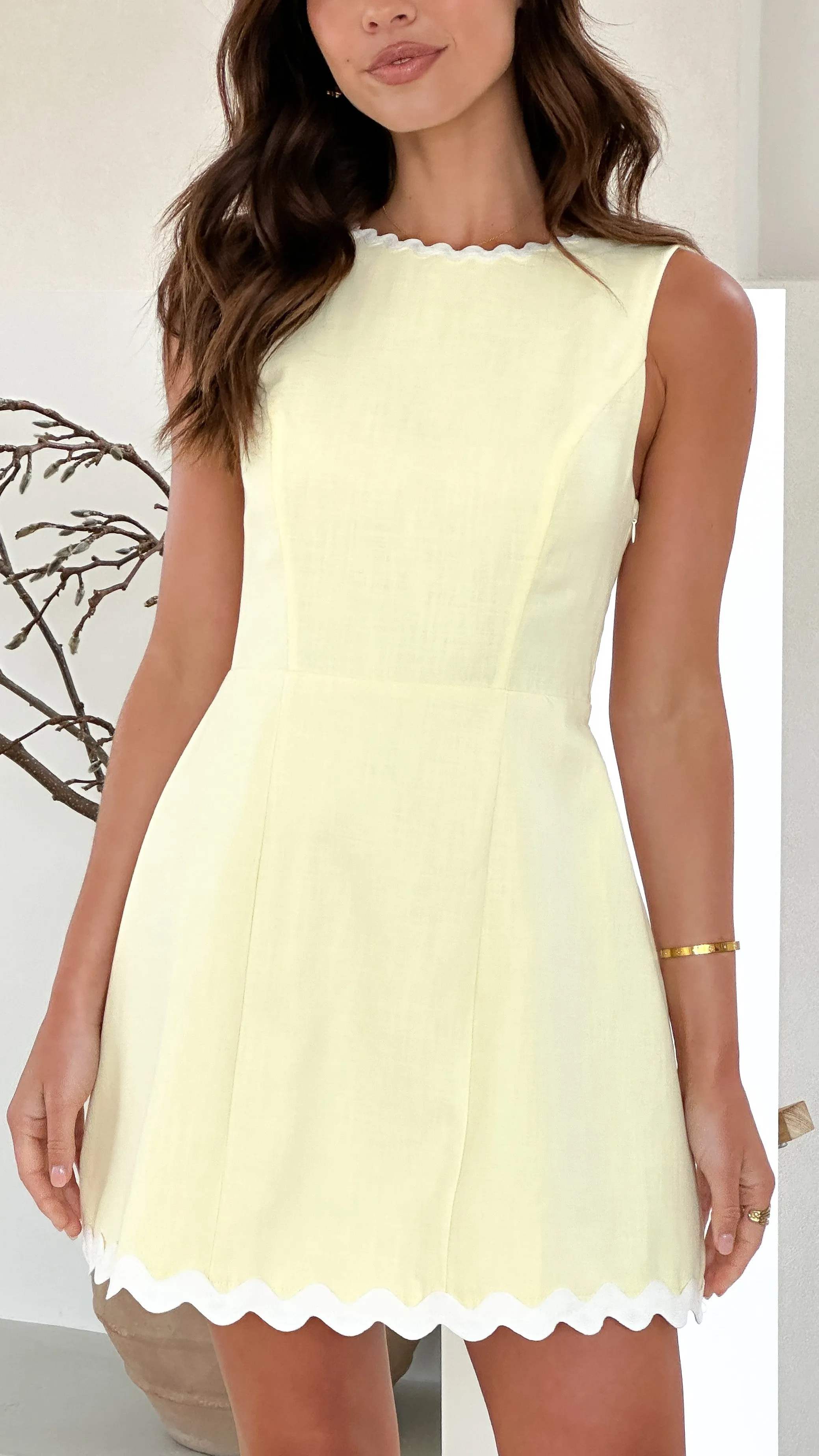 Aceline Mini Dress - Lemon / White Pop Hot