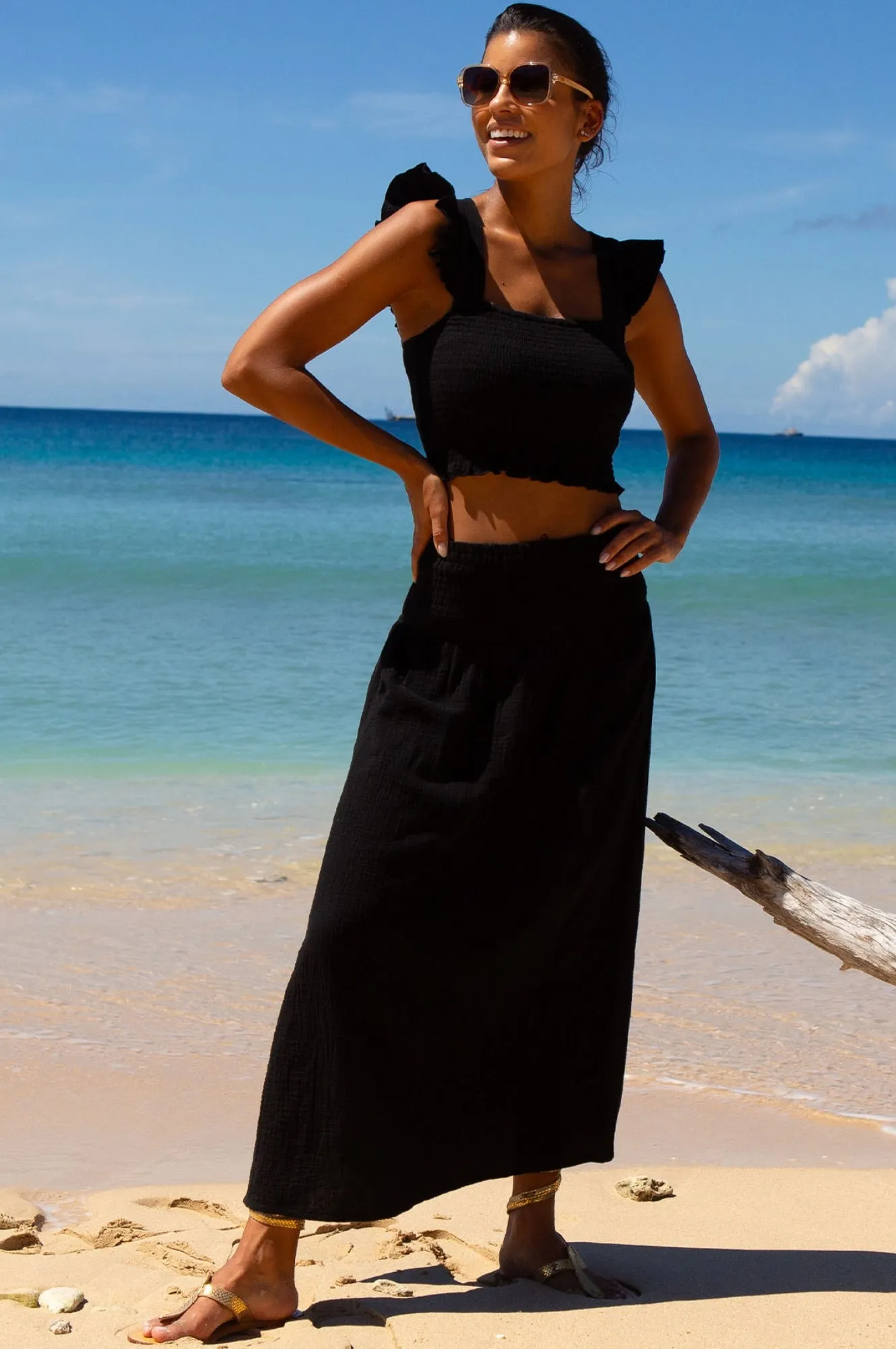 Brady Cheesecloth Skirt | Black Cashmere Touch Simple Fashion