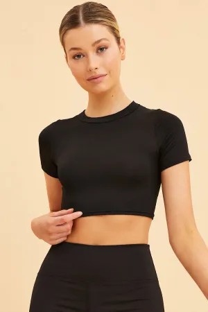 Black Baby T-Shirt Smooth Crop Short Sleeve Crew Neck River Flow