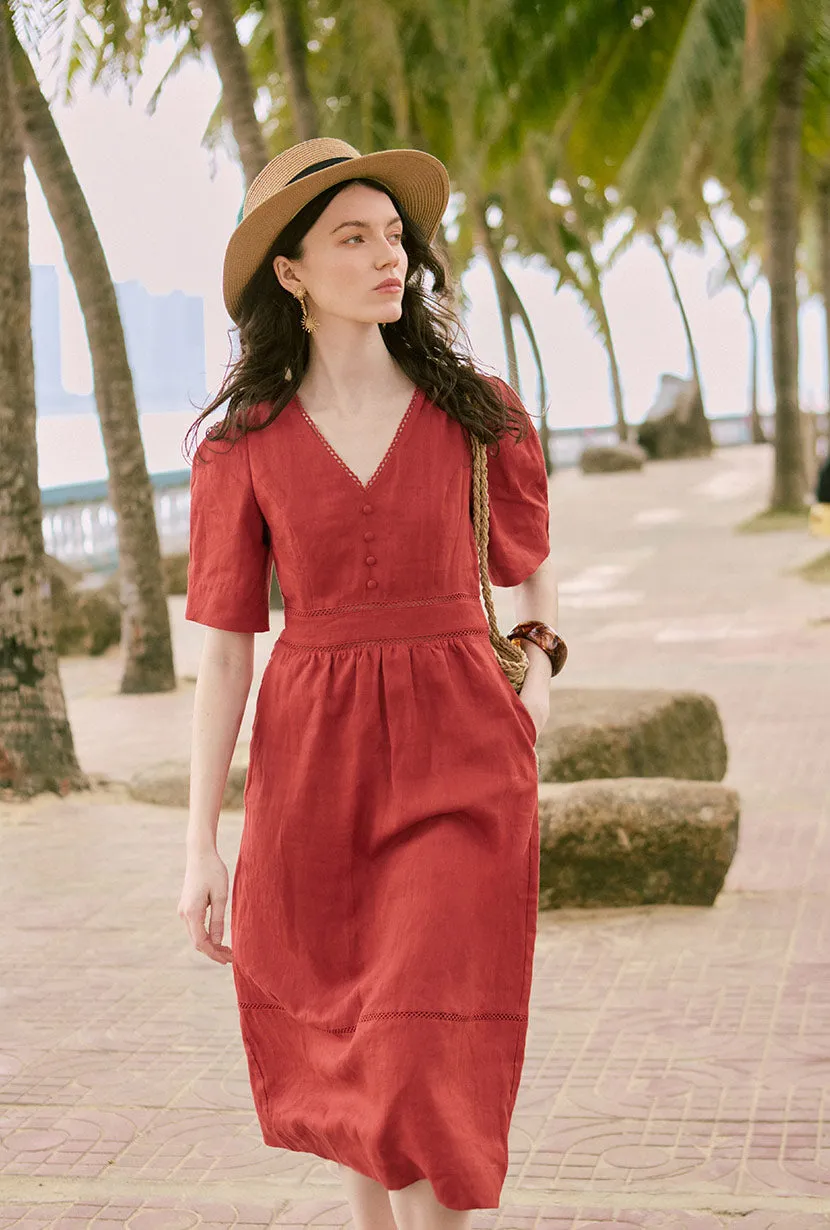 Meryl Linen Dress - Red Reflective accents