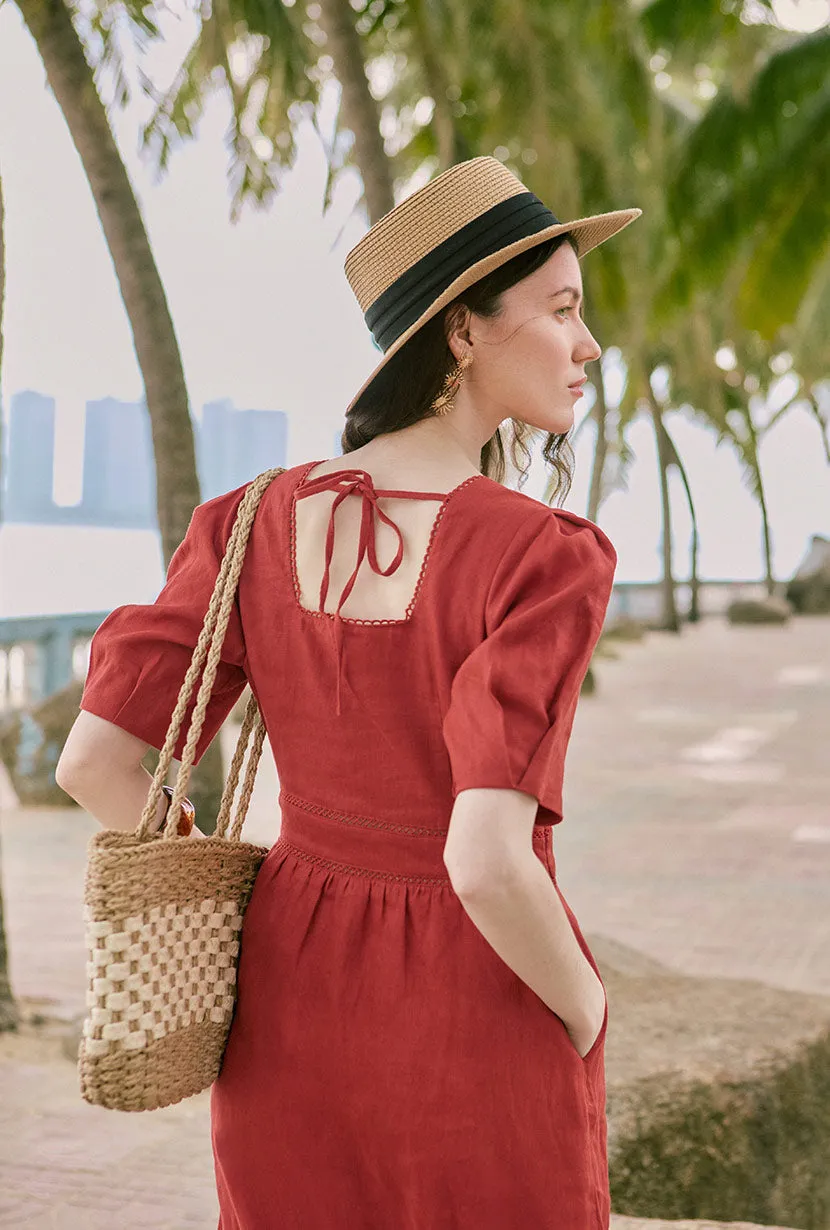Meryl Linen Dress - Red Jewel tone AntiPillingFabric