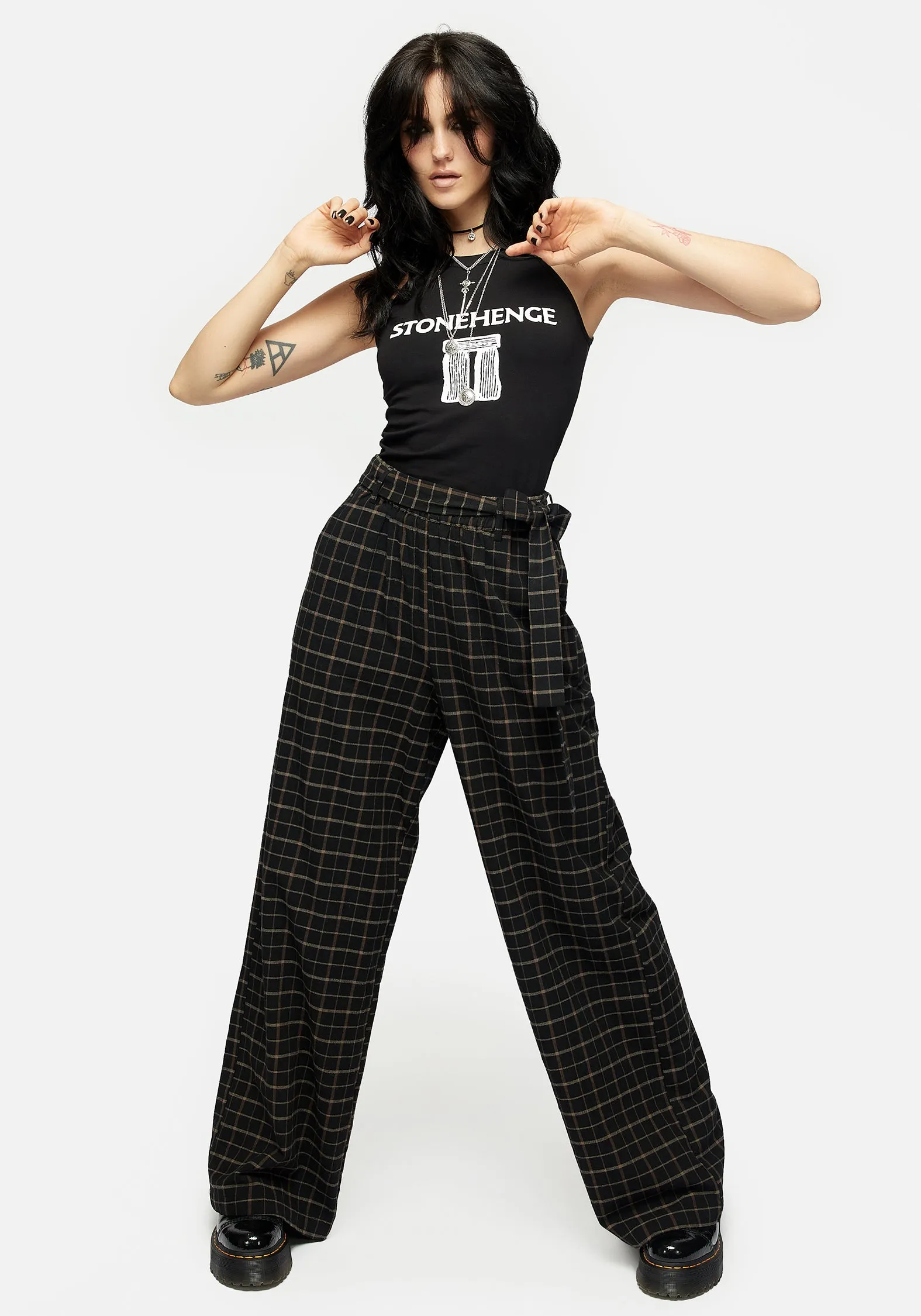 Ransom Tie Waist Check Trousers Adjustable drawstring Functional Look