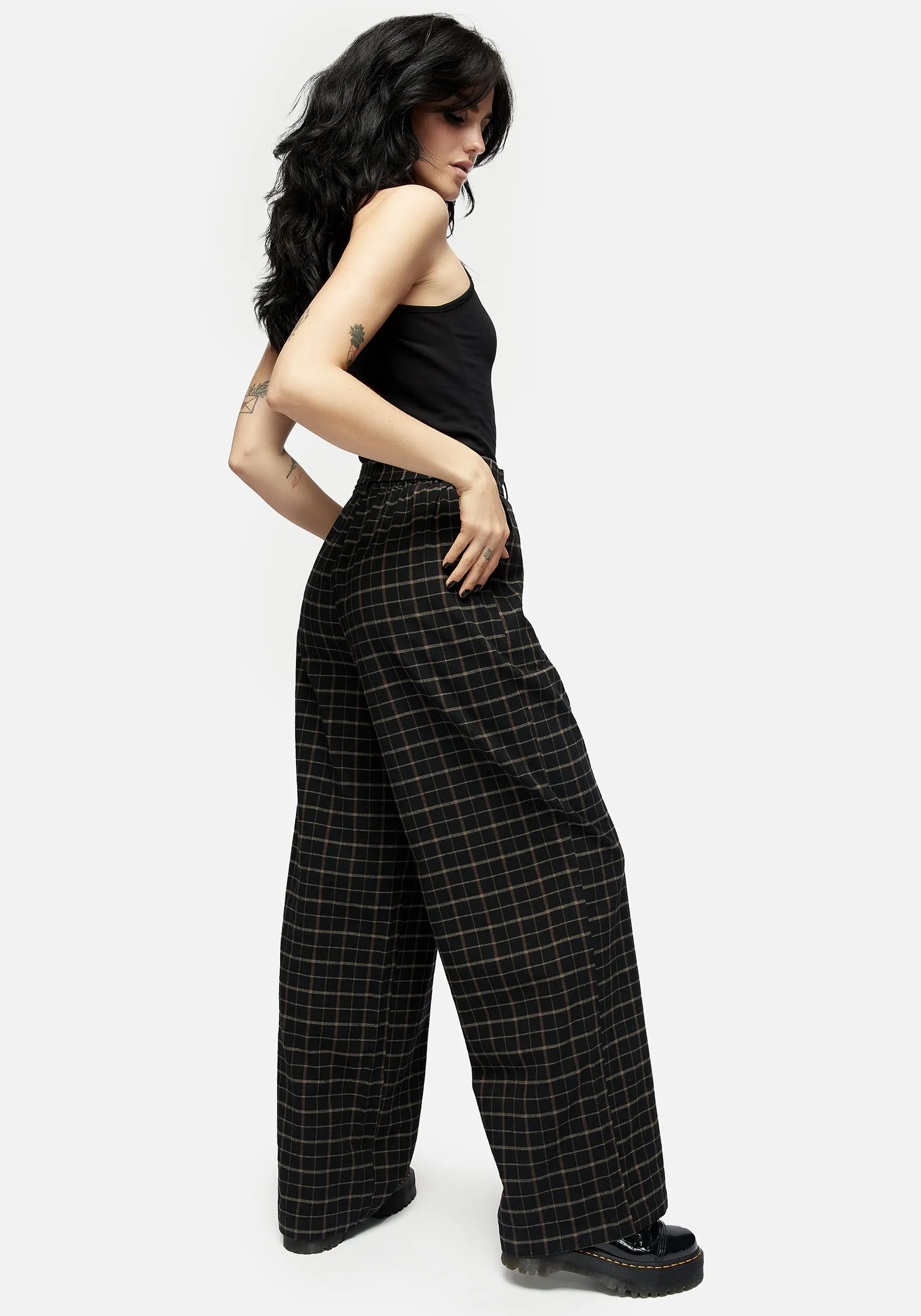 Ransom Tie Waist Check Trousers Travel Ready Fit StaticDissipativeFabric