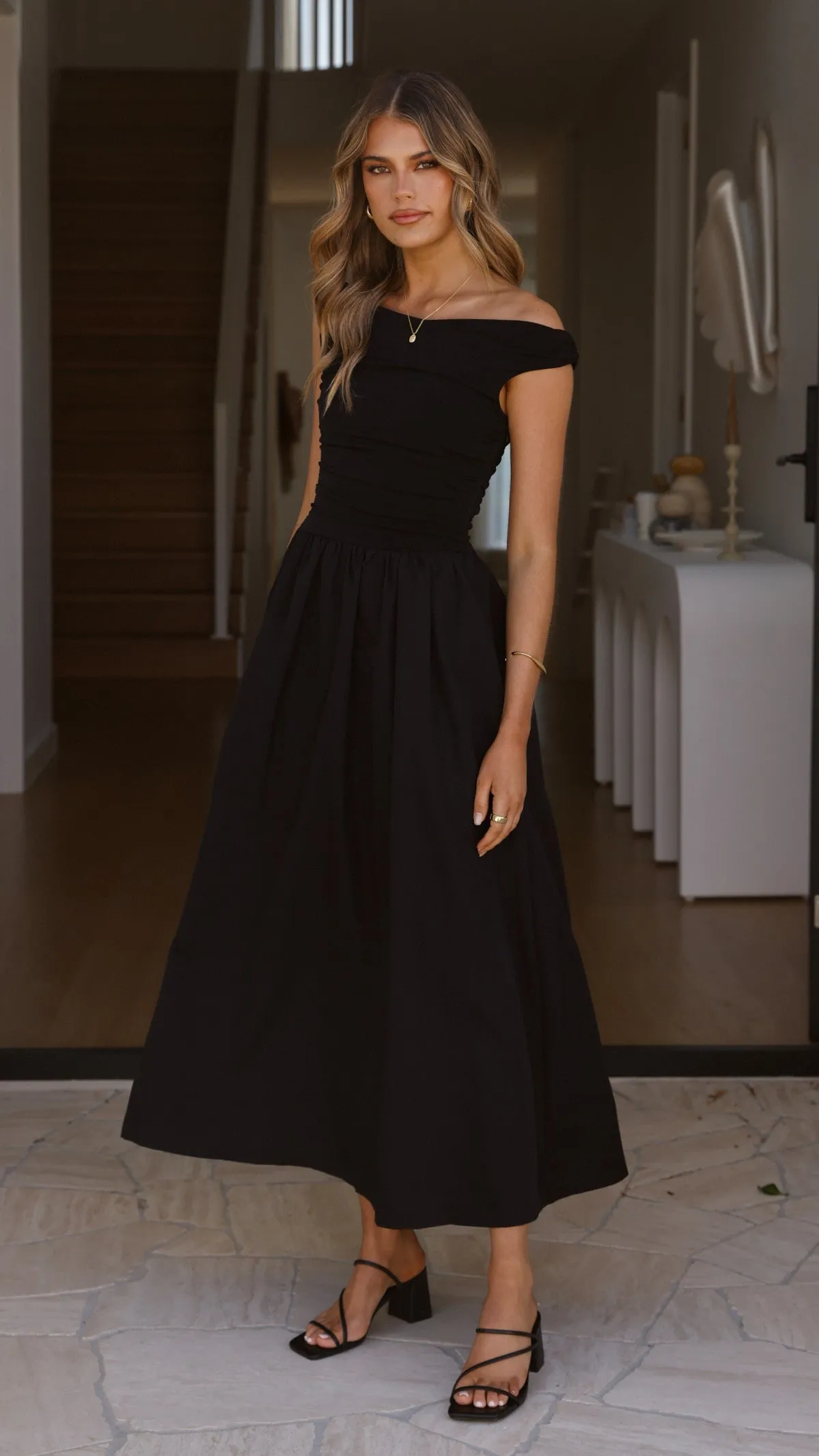 Immy Midi Dress - Black Amber Light Olive Grove