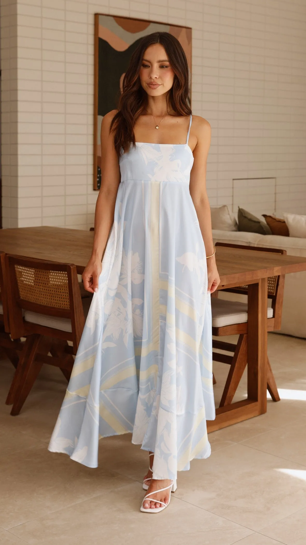 Kaethe Maxi Dress - Blue/Yellow Voile Light