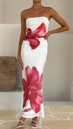 Brittani Strapless Maxi Dress - White/Red Summer Glow