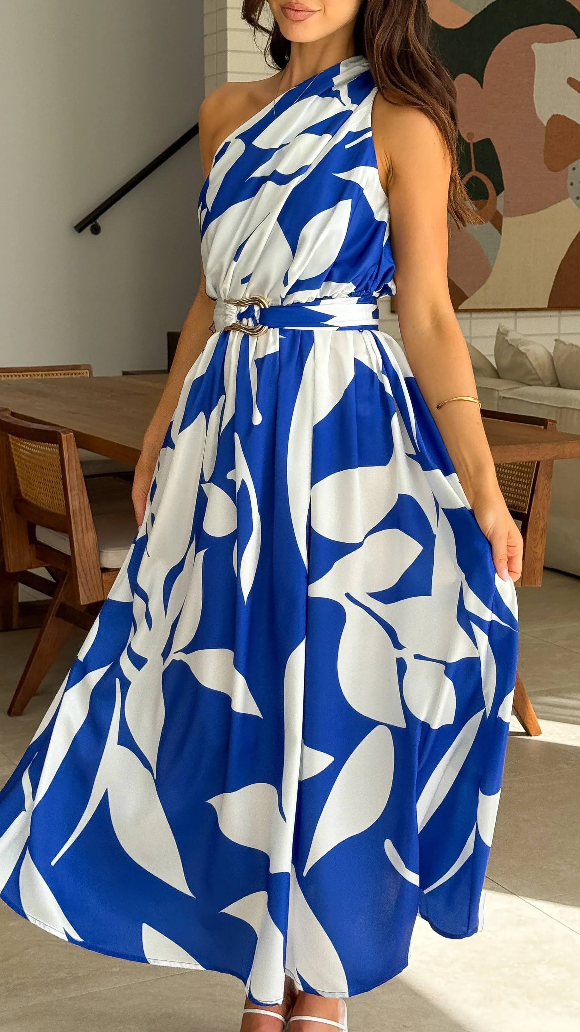 Hadas Maxi Dress - Cobalt/White Print Wedding guest This maxi dress can be worn with a variety of shoes and accessories to create a unique look