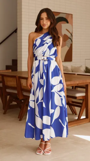 Hadas Maxi Dress - Cobalt/White Print Stripe Flow Diamond Shine