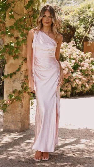 Halle One Shoulder Maxi Dress - Pink Color Sky