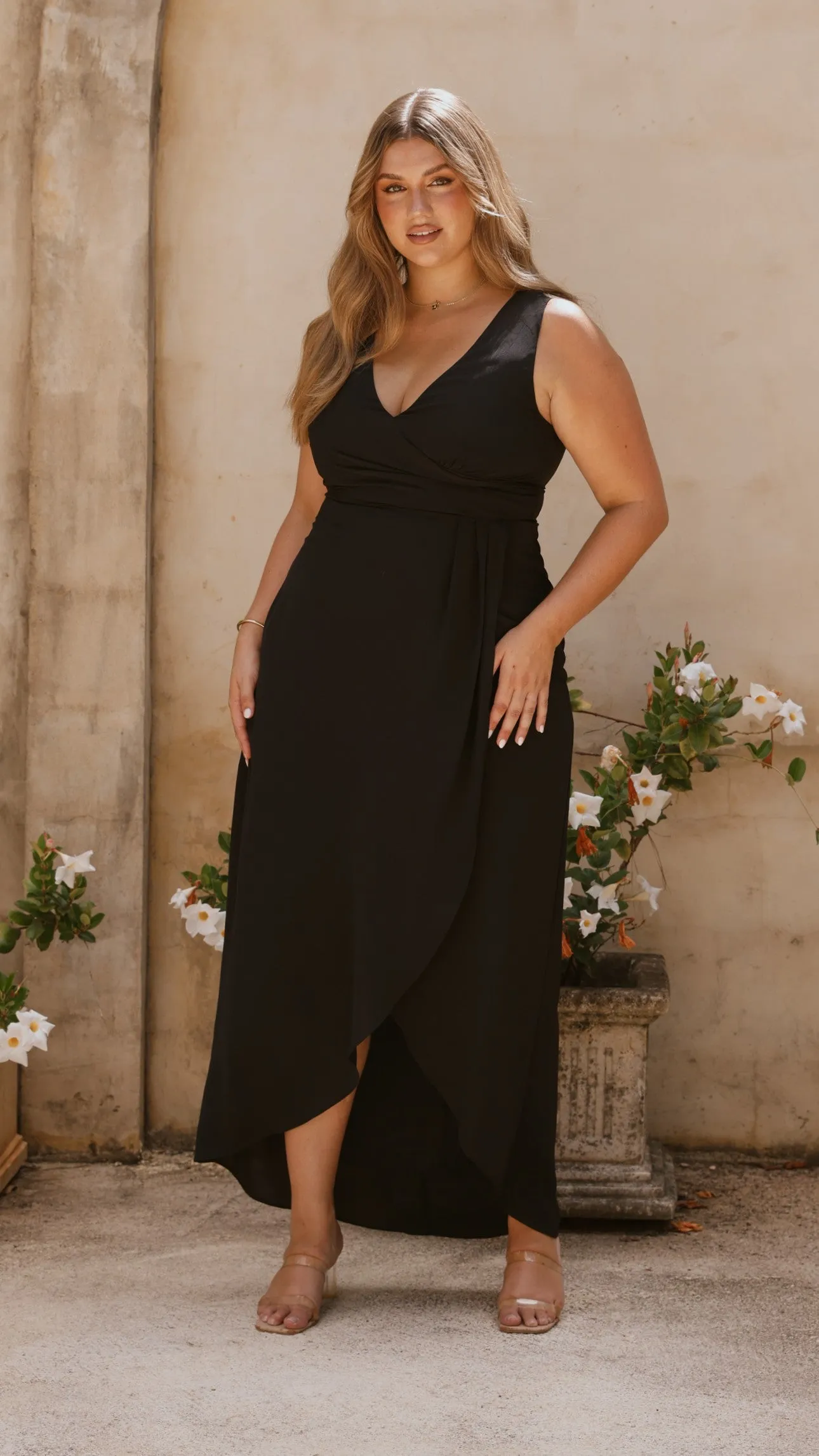 Perfect for layering with jackets or sweaters this maxi dress works for year-round wear Pamela V Neck Maxi Dress - Black