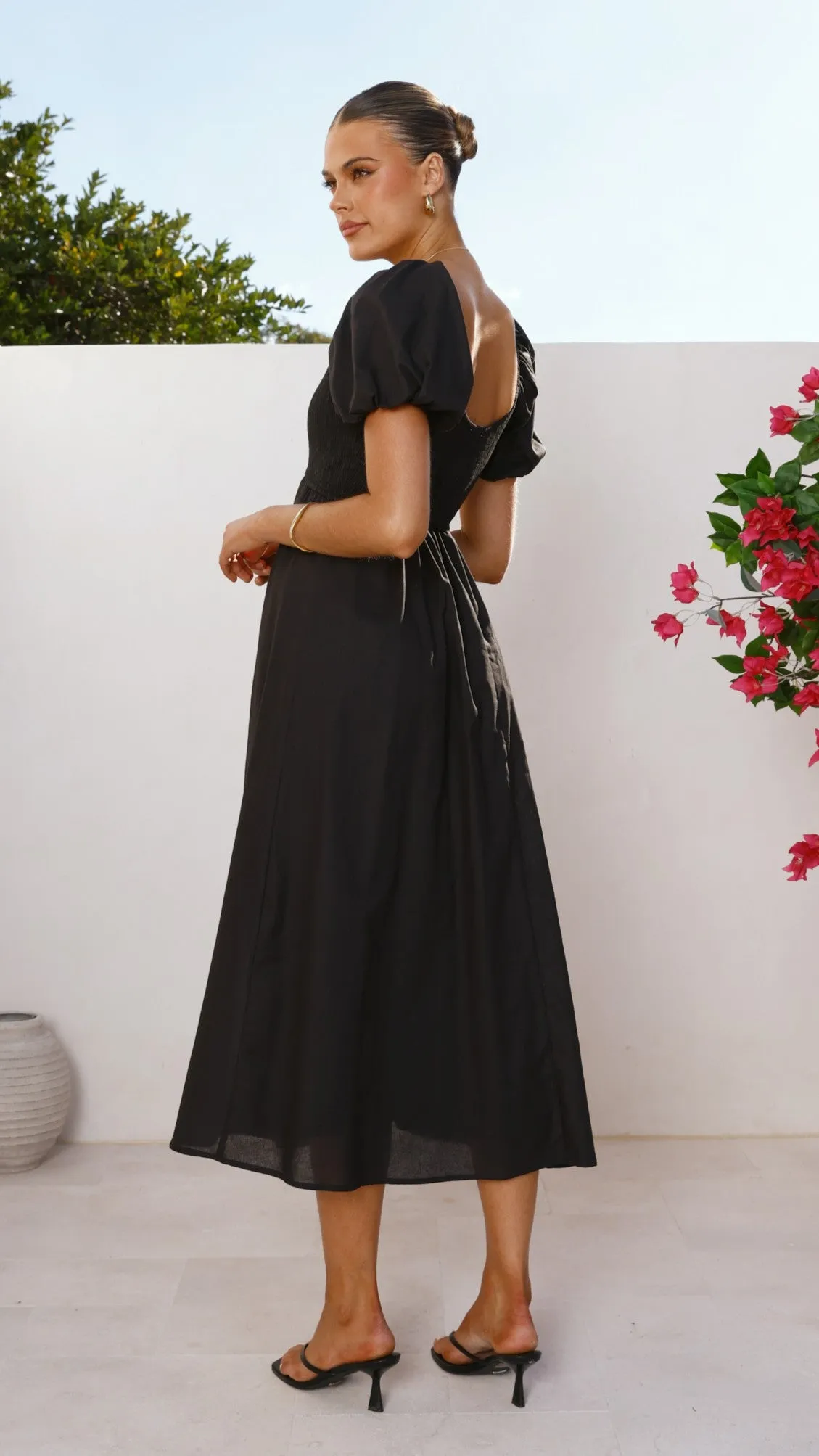 Sahirah Midi Dress - Black Color Sky Rural Path