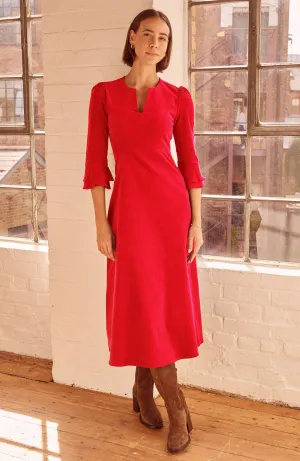 City Sleek Jocelyn V-Neck 3/4 Sleeve Stretch Corduroy Dress | Red