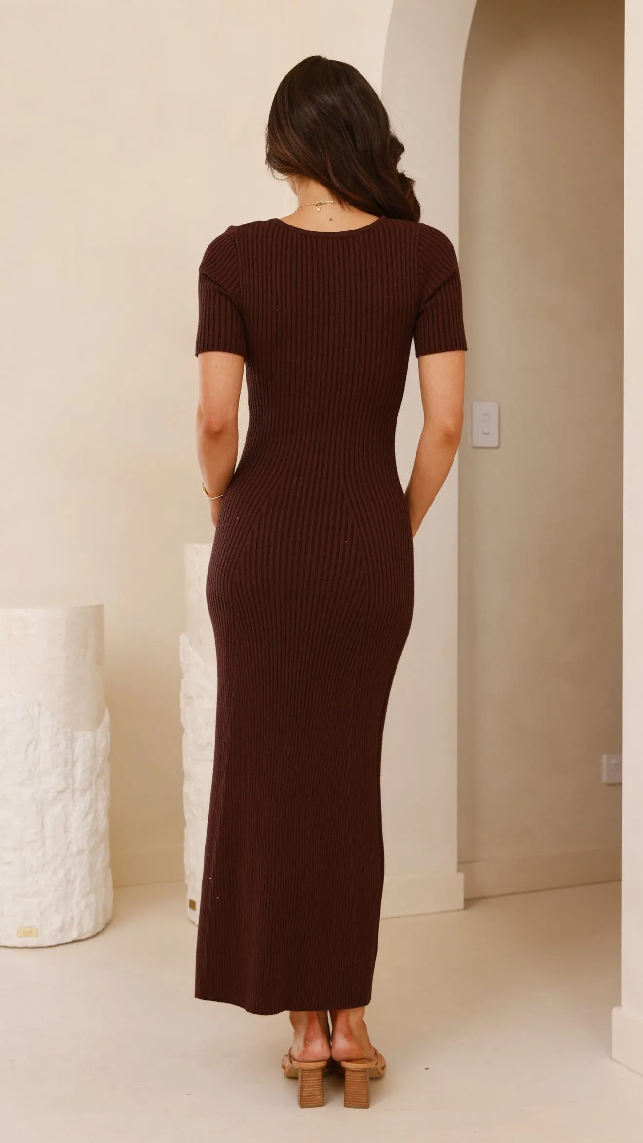 Eden Ribbed Maxi Dress - Chocolate Fog Veil Brick Path