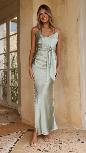Trendy evening gown for parties Bold printed floor dress Yasmeen Tie Front Maxi Dress - Sage