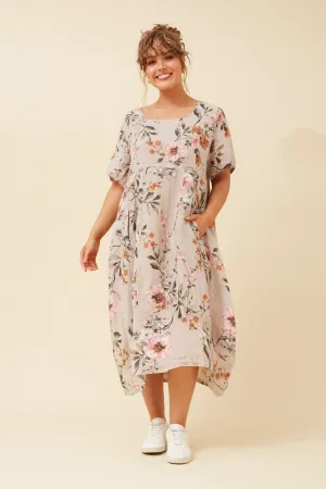 Modern Muse Elegant dress for brunch VAL FLORAL LINEN DRESS